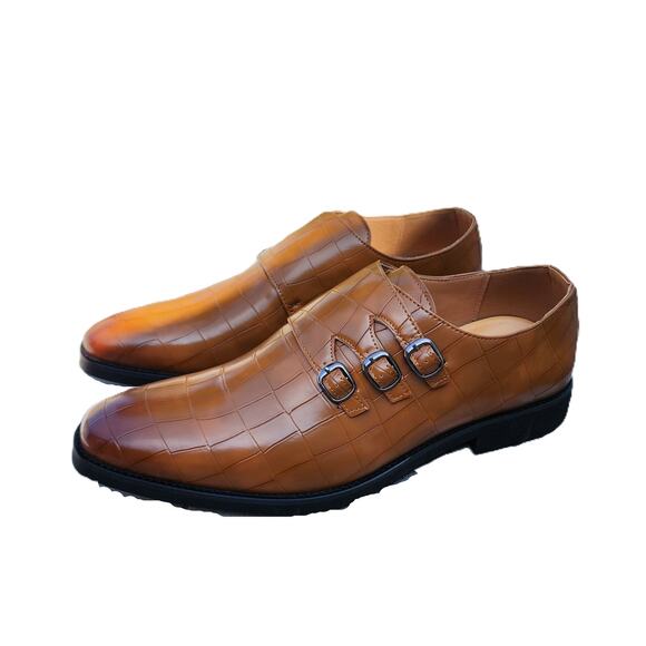 Shein Faux Croc Triple Monk Buckle Strap Loafers Dress Shoes 47 - Picture 8 of 11